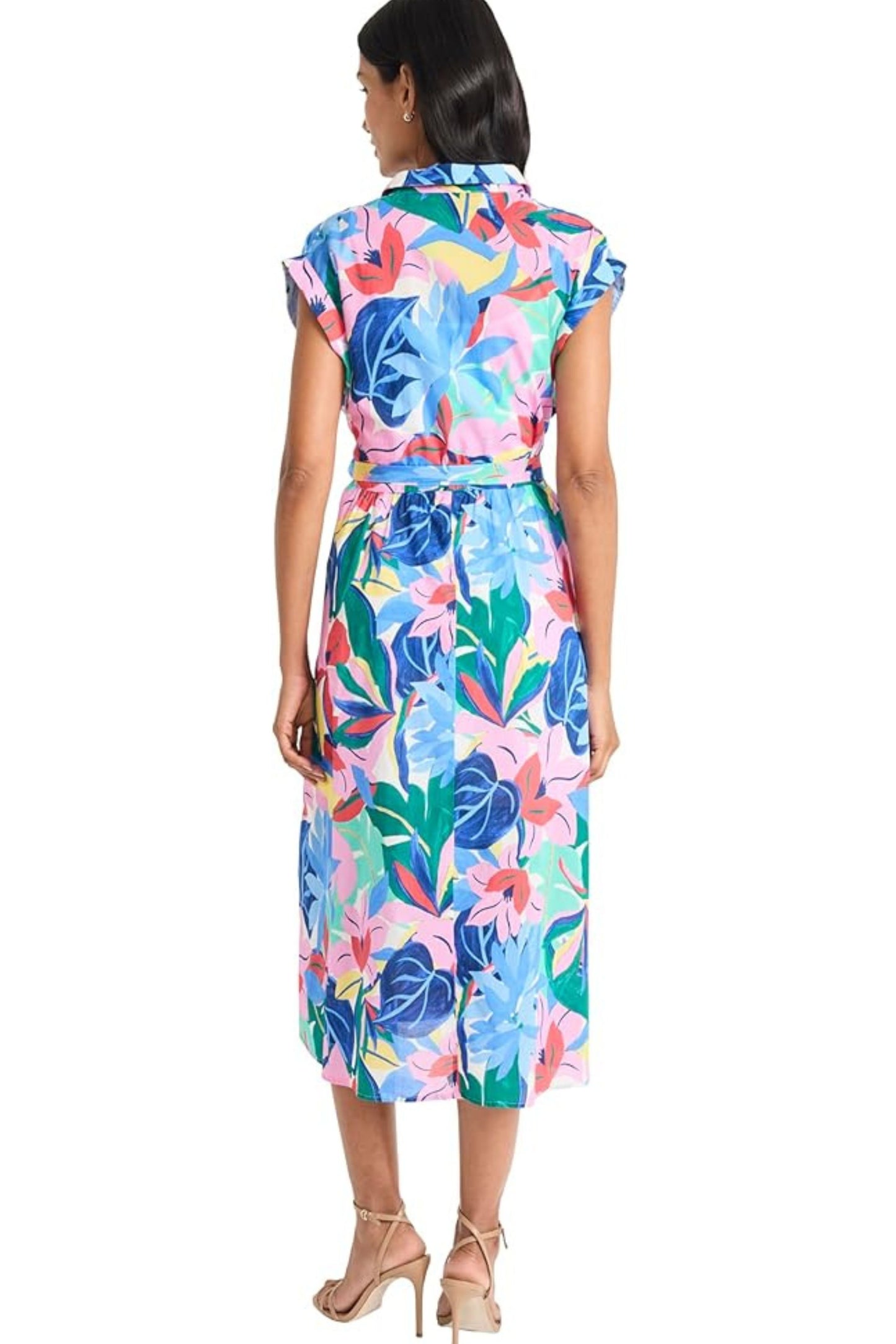 Maggy London Ivory Pink Tropical Floral Shirt Dress