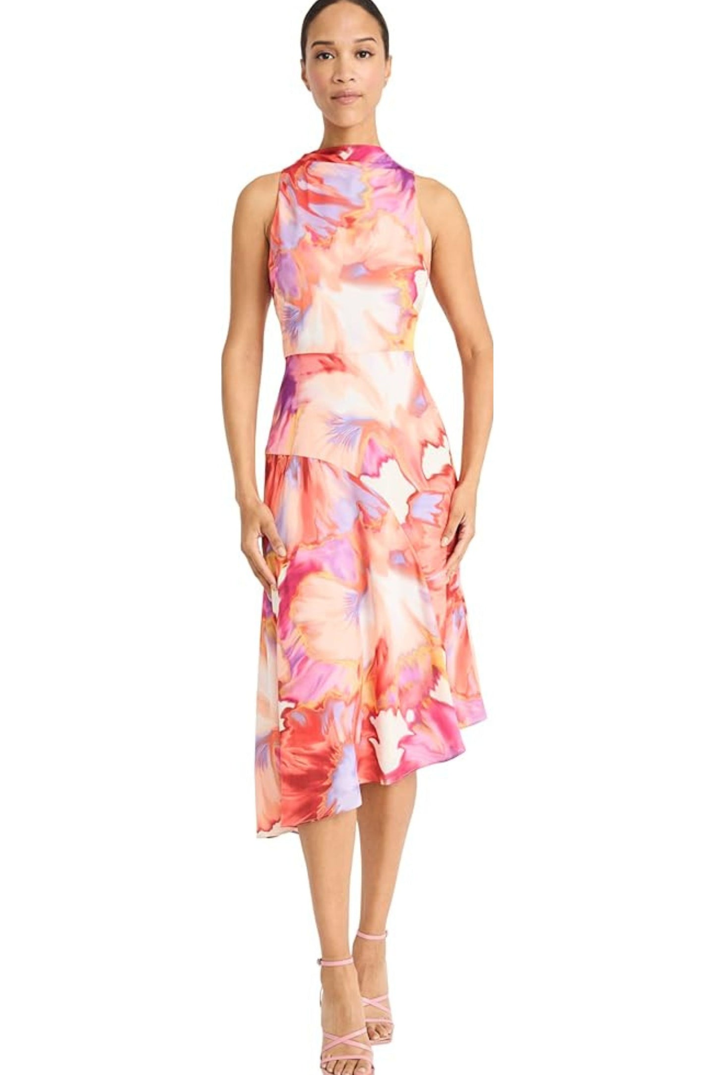 Maggy London Ivory Orange Floral Sleeveless Midi Dress