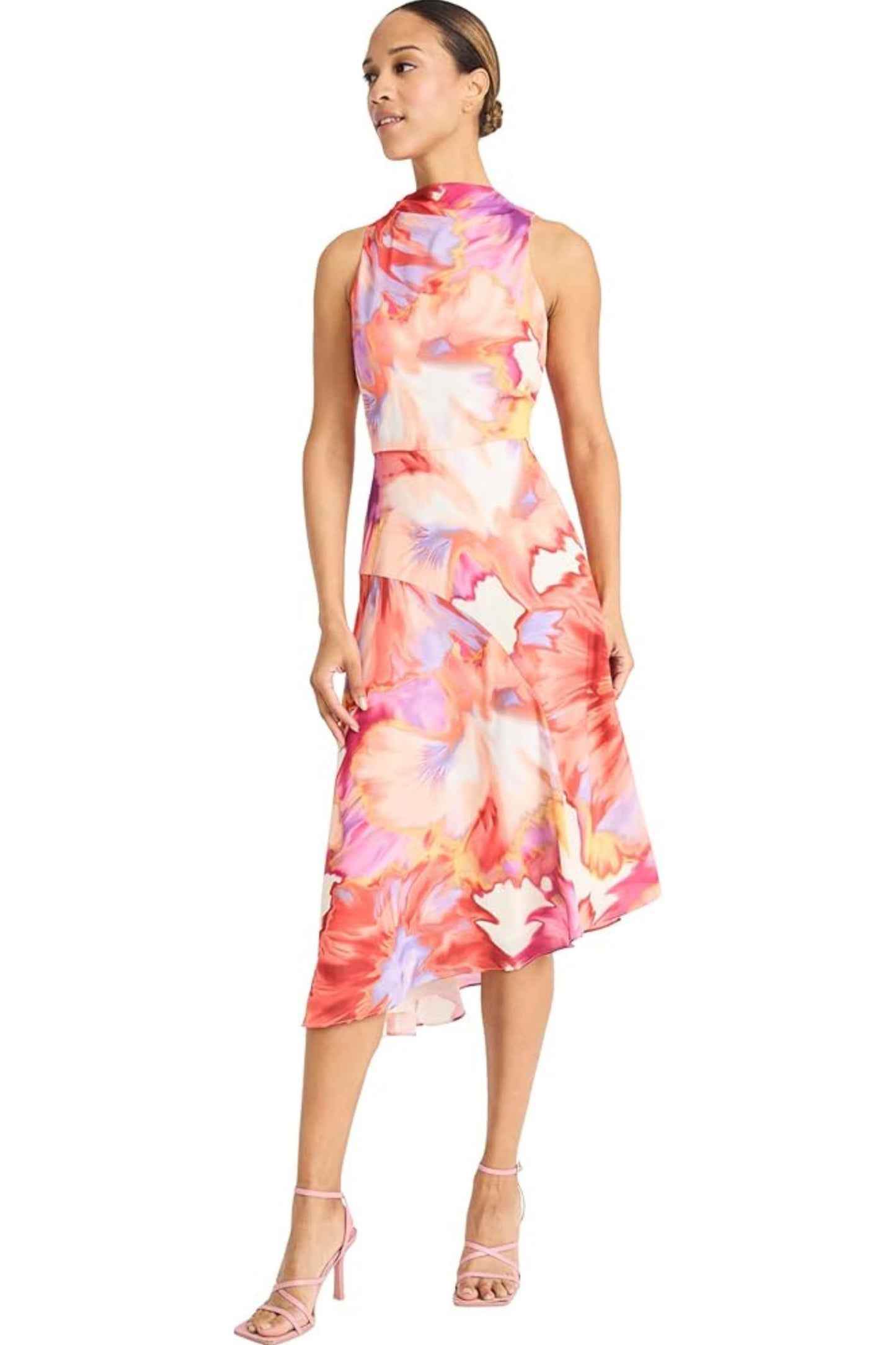 Maggy London Ivory Orange Floral Sleeveless Midi Dress