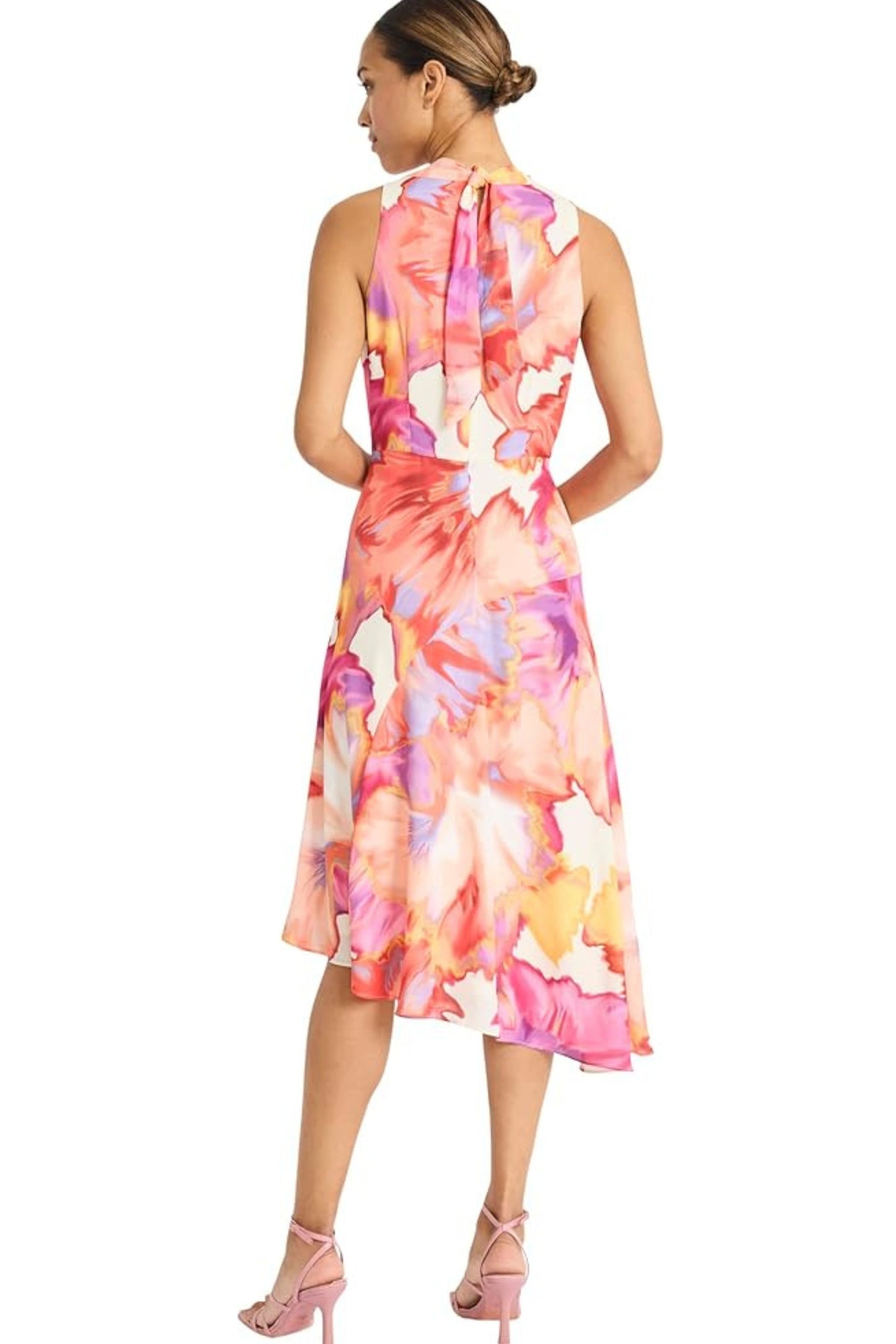 Maggy London Ivory Orange Floral Sleeveless Midi Dress