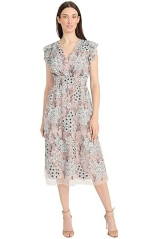 Maggy London Embroidered Floral Mesh Midi Dress