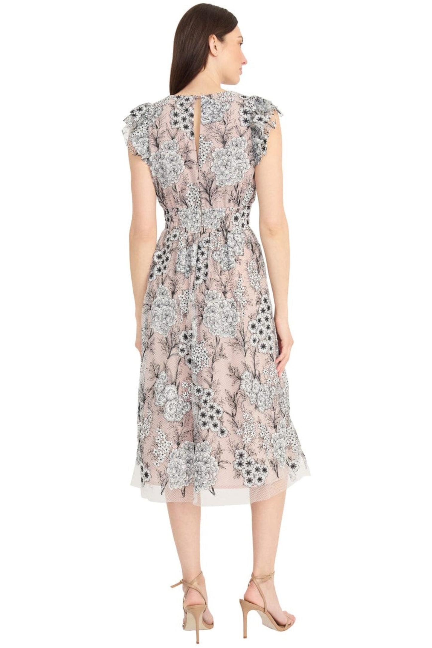 Maggy London Embroidered Floral Mesh Midi Dress