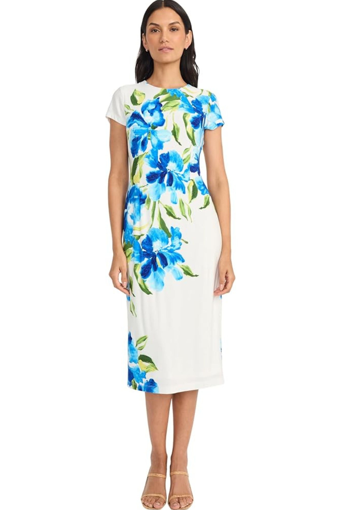 Maggy London Royal Blue Floral Sheath Midi Dress