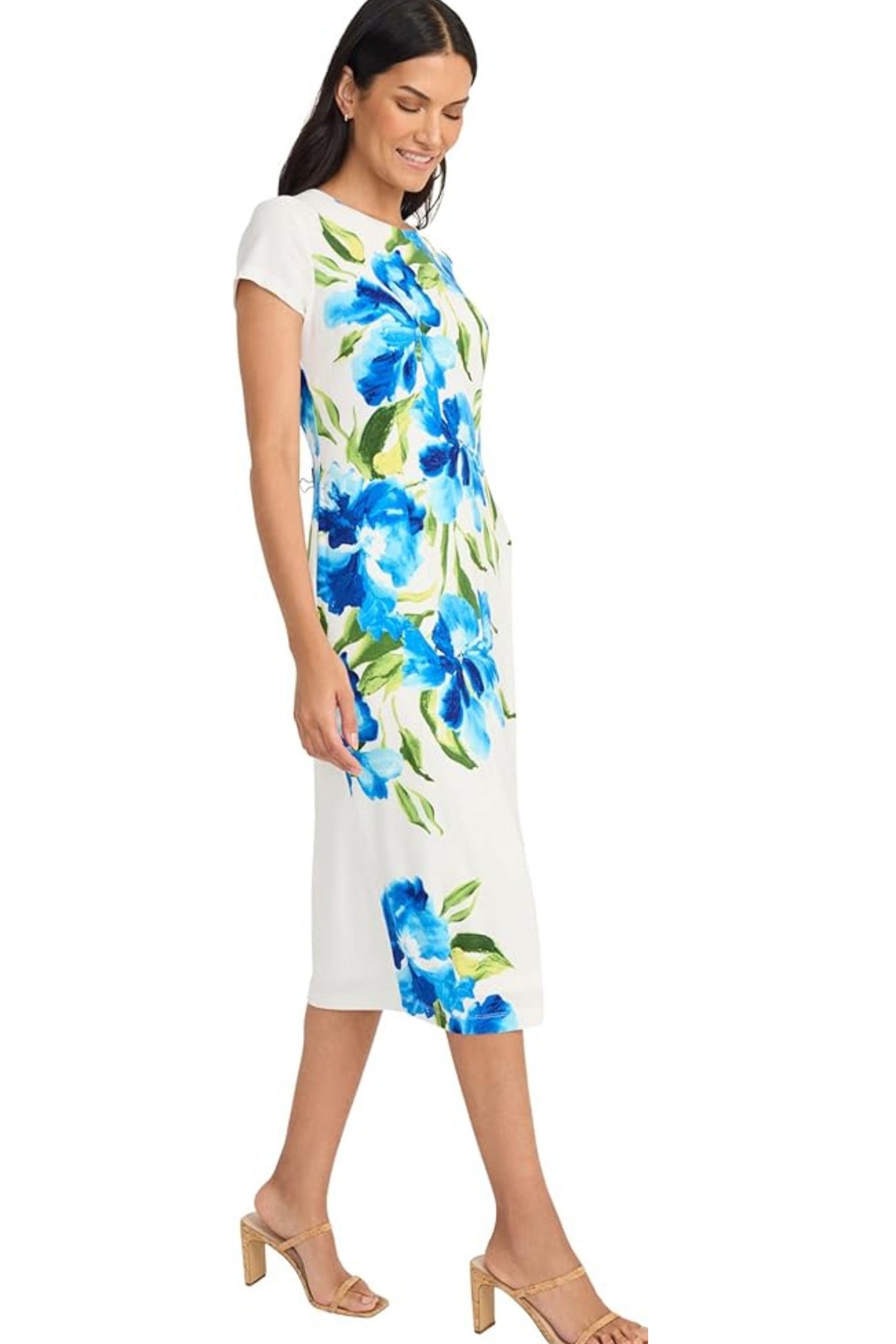 Maggy London Royal Blue Floral Sheath Midi Dress