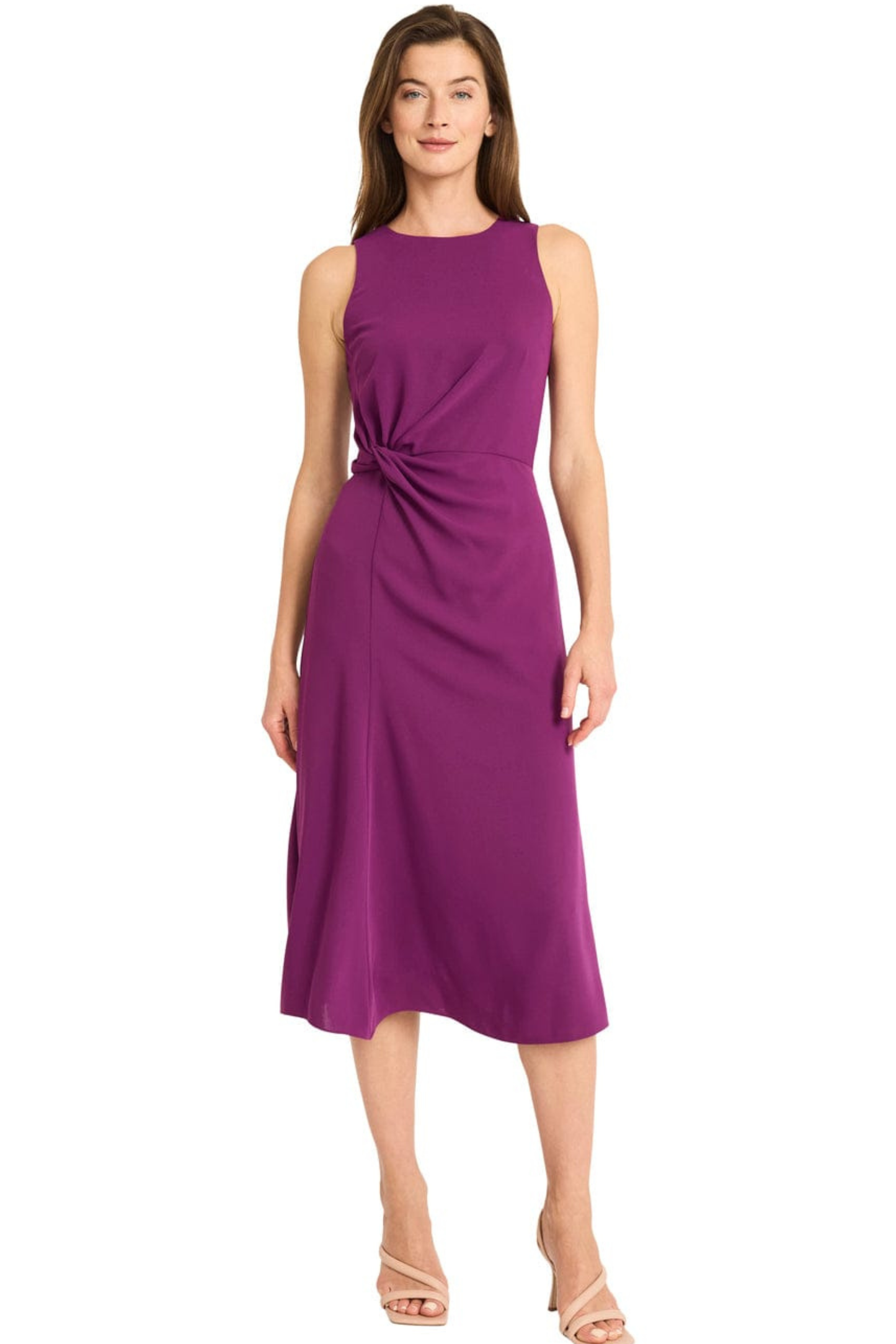 Maggy London Plum Twisted Side-Waist Sleeveless Midi Dress