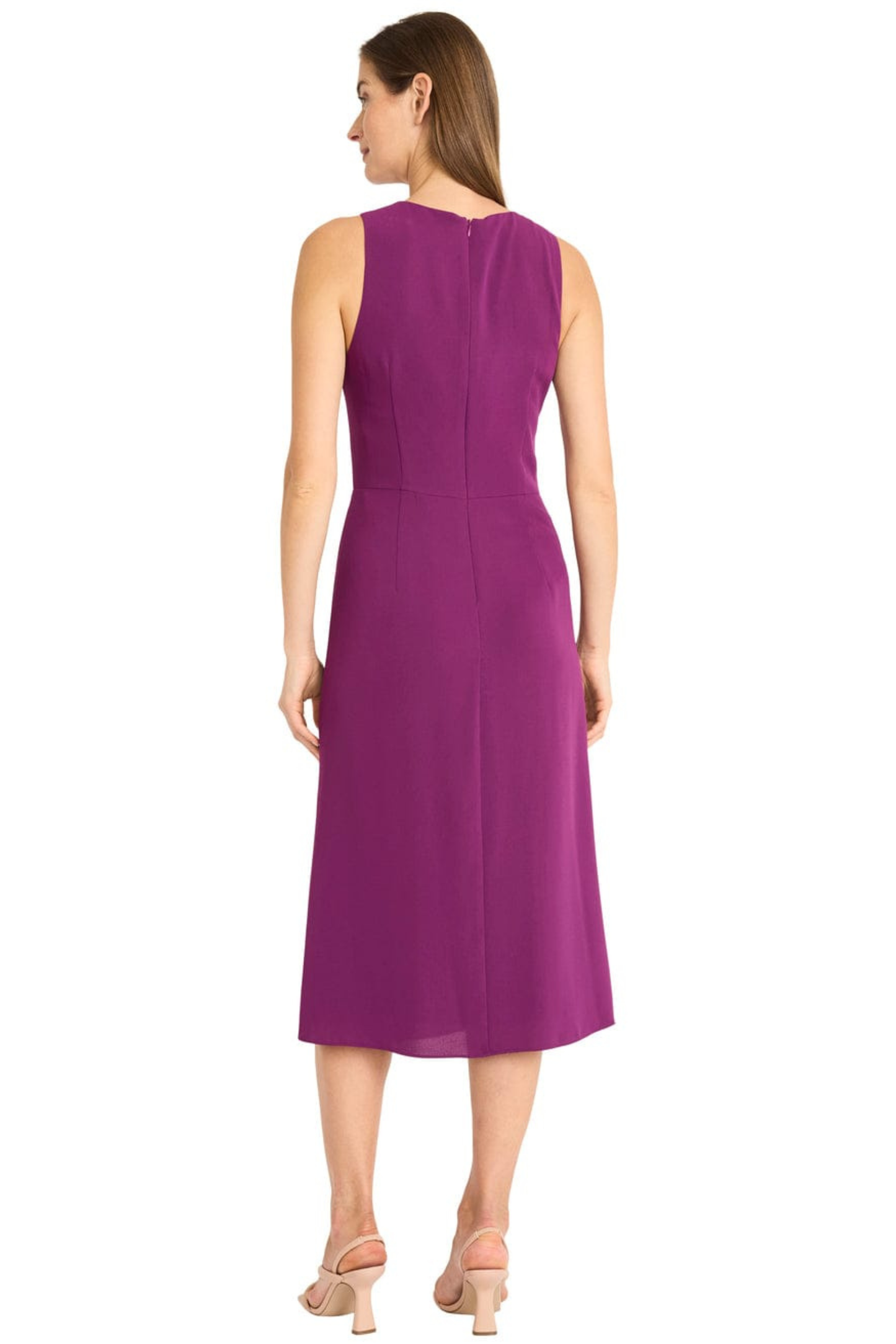 Maggy London Plum Twisted Side-Waist Sleeveless Midi Dress
