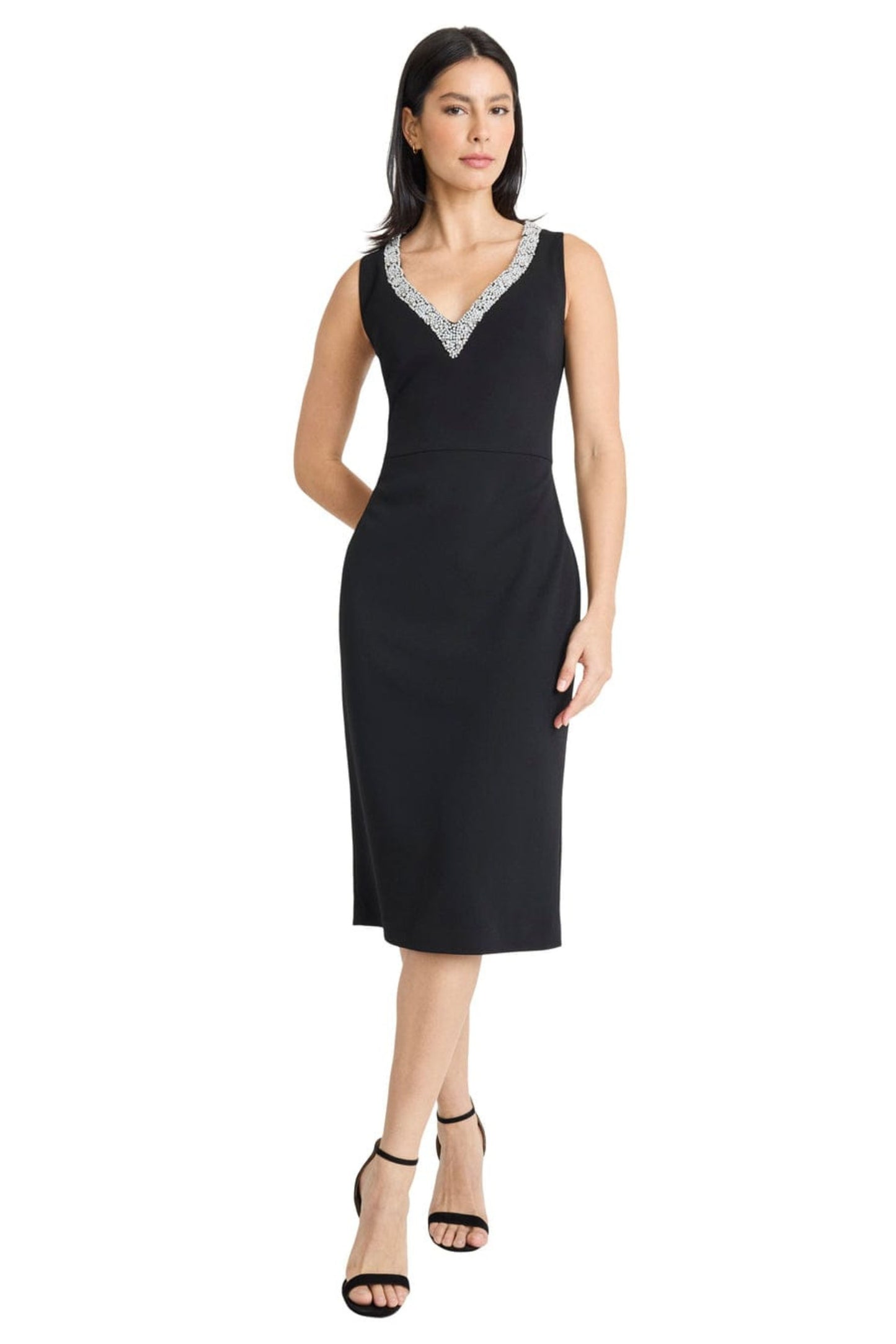 Maggy London Embellished Neckline Midi Cocktail Dress