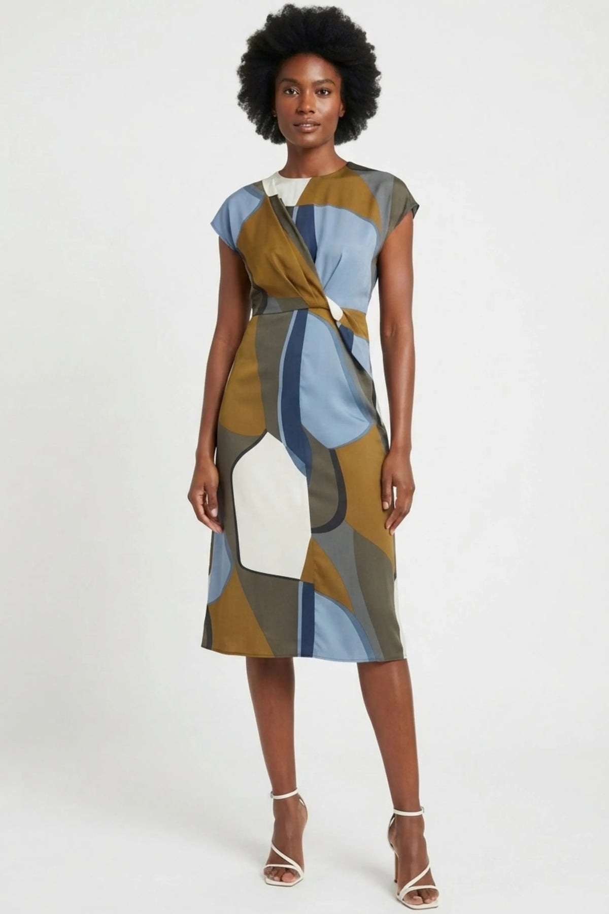 Maggy London Navy Blue Abstract Colorblock Side-Twist Sheath Dress