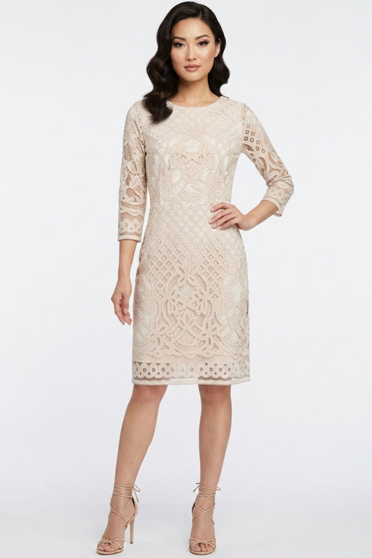 Gabby Skye Geometric Lace 3/4-Sleeve Party Dress