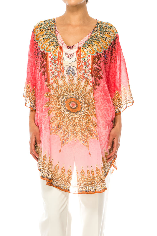 GRACE Pink Multi Print Chiffon Poncho Top