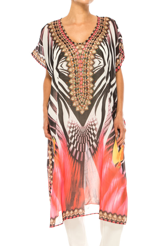 GRACE Black White Multi Print Kimono Top