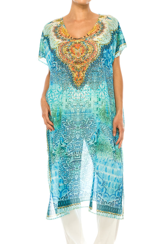 GRACE Turq Multi Print Kimono Top