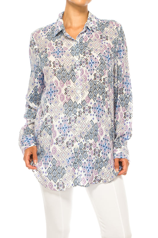 Grand & Green Collared Button Down Top