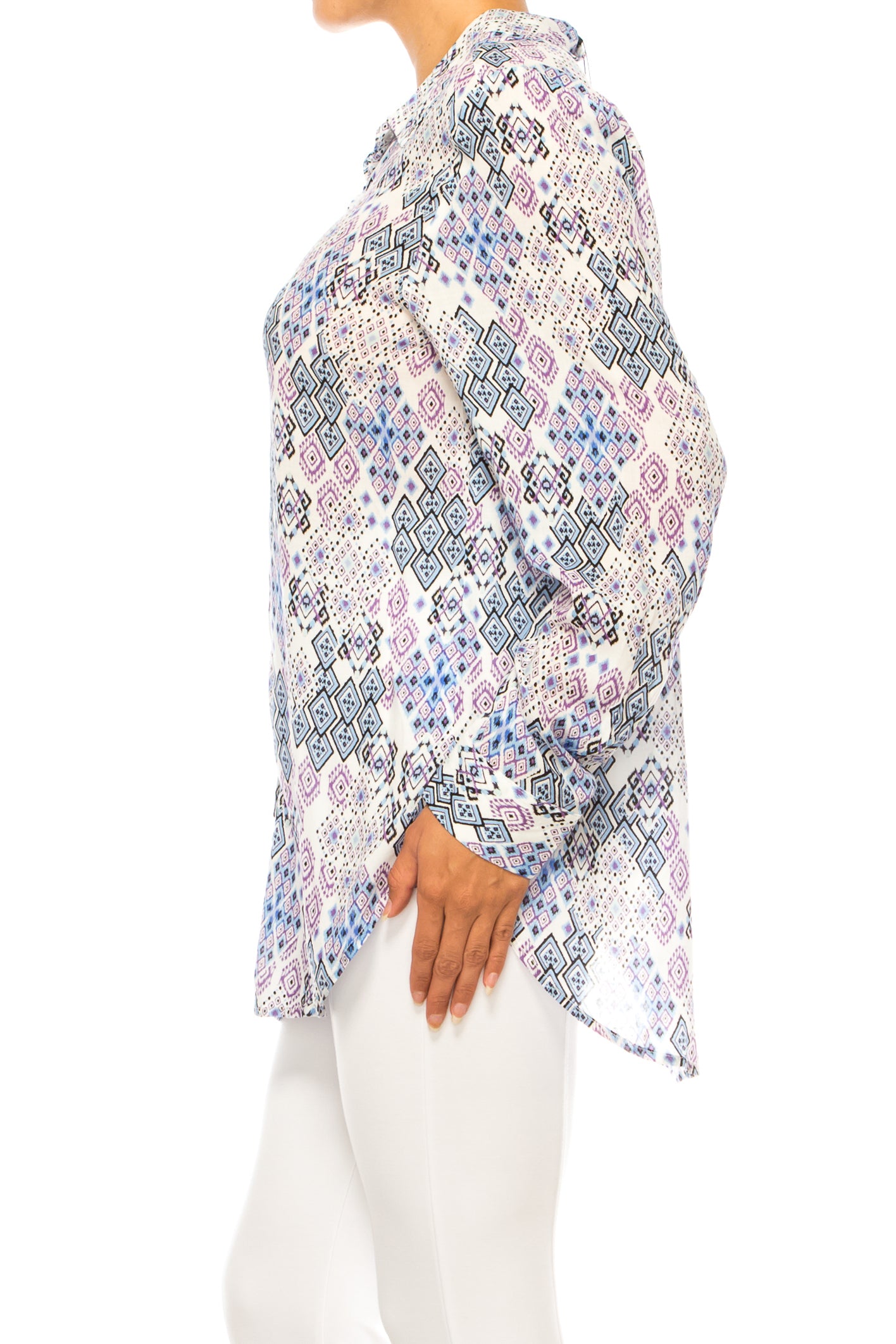 Grand & Green Collared Button Down Top