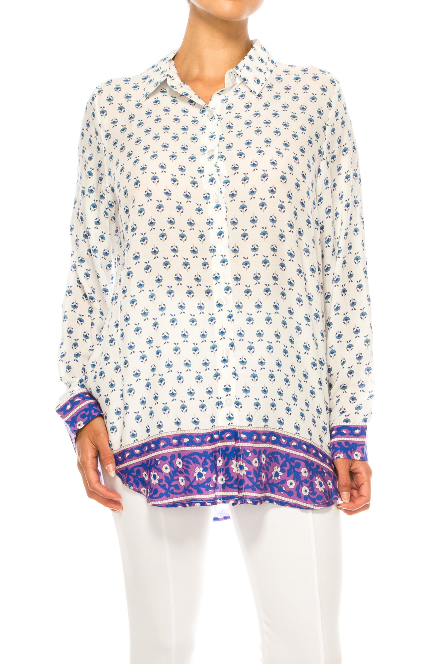 Grand & Greene Floral Button Down Long Sleeve Top