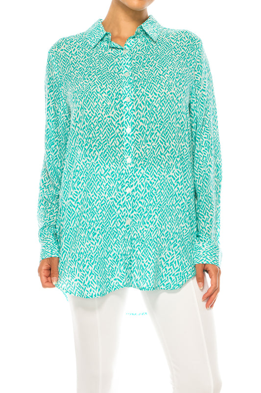 Grand & Green Collared Button Down Top