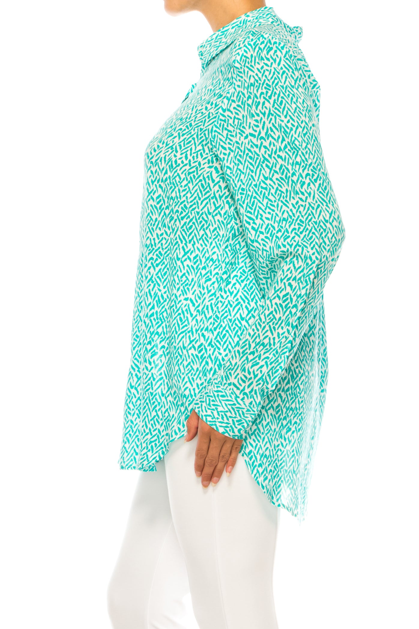 Grand & Green Collared Button Down Top