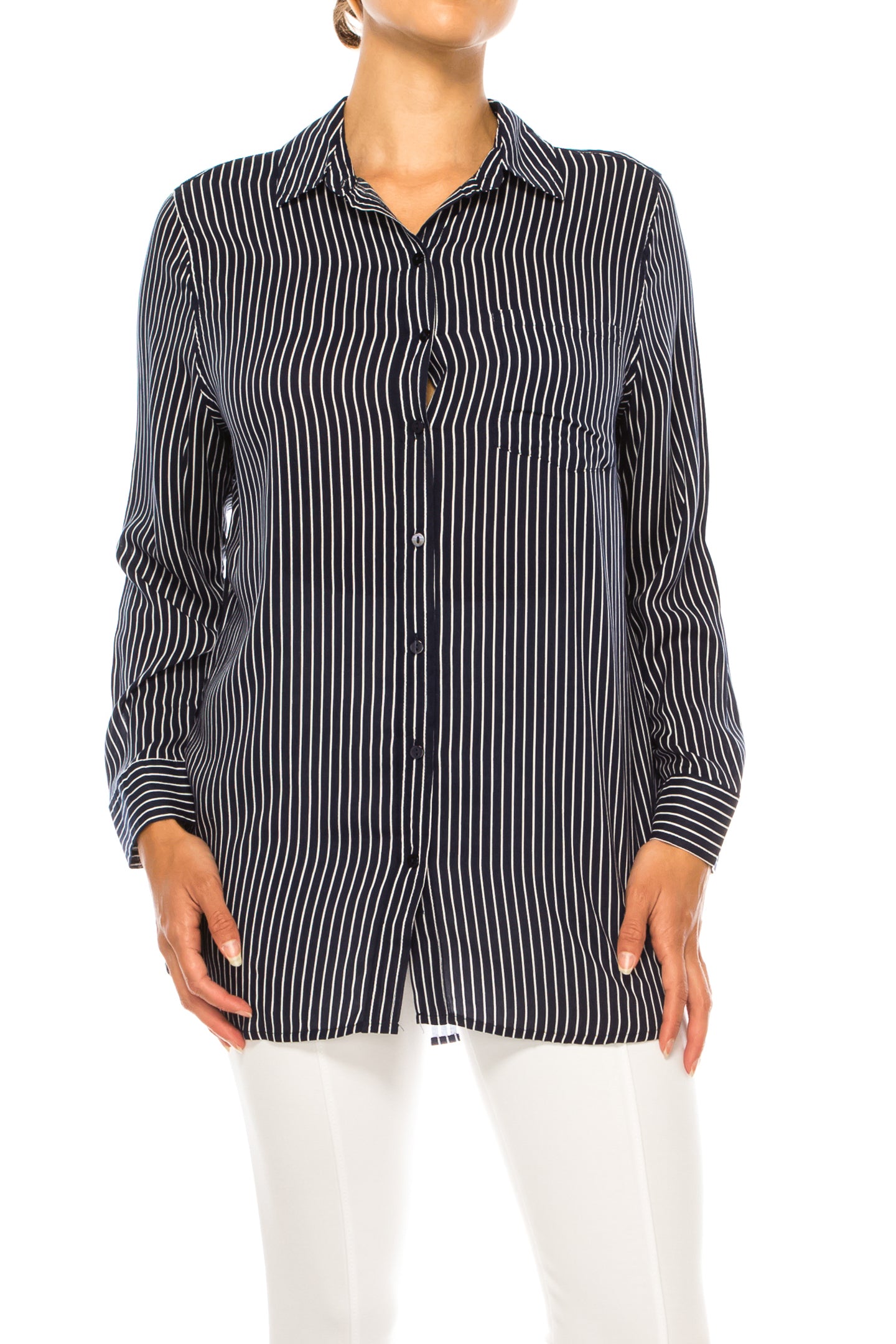 Grand & Green Collared Button Down Top