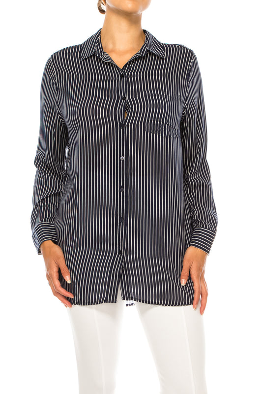 Grand & Green Collared Button Down Top