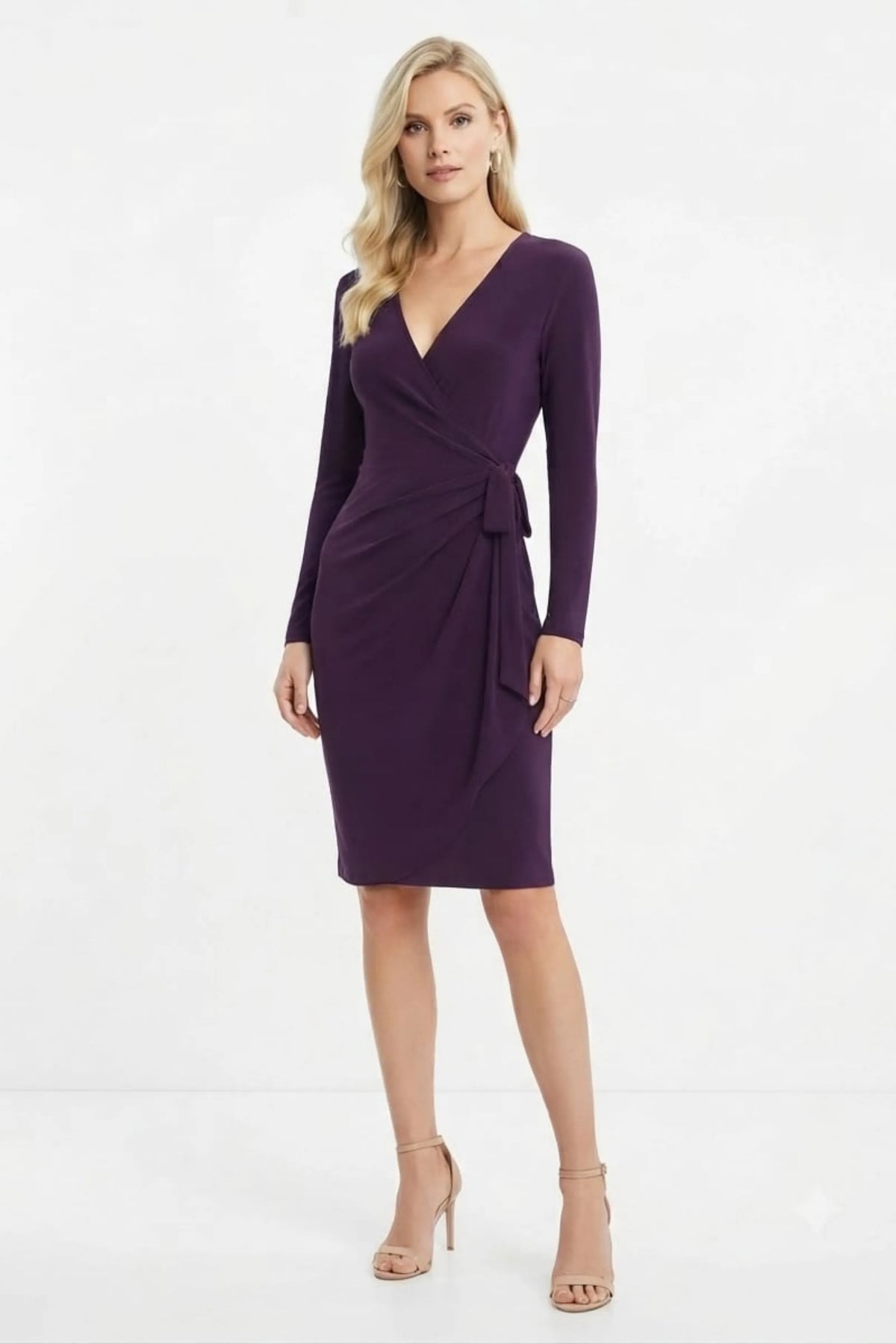 Maggy London Luxe Plum Side-Tie Faux-Wrap Sheath Dress