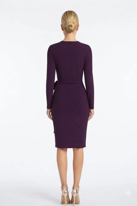 Maggy London Luxe Plum Side-Tie Faux-Wrap Sheath Dress