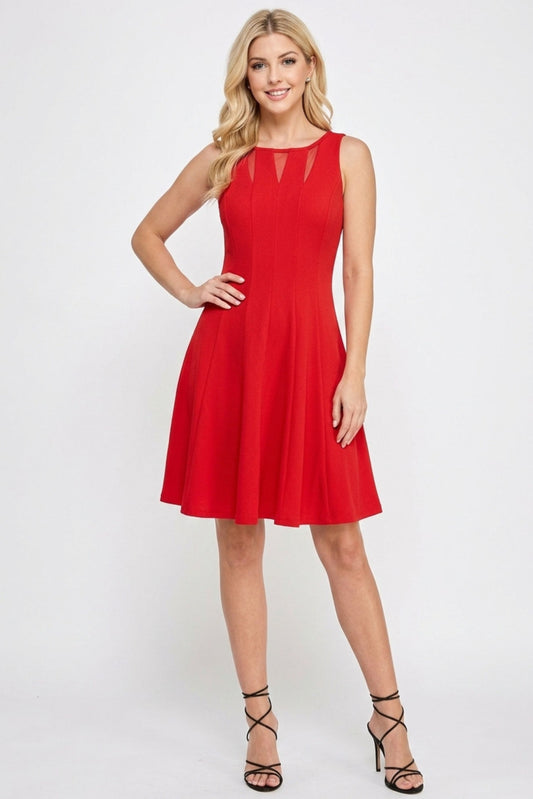 Gabby Skye Illusion Mesh Fit and Flare Party Dress
