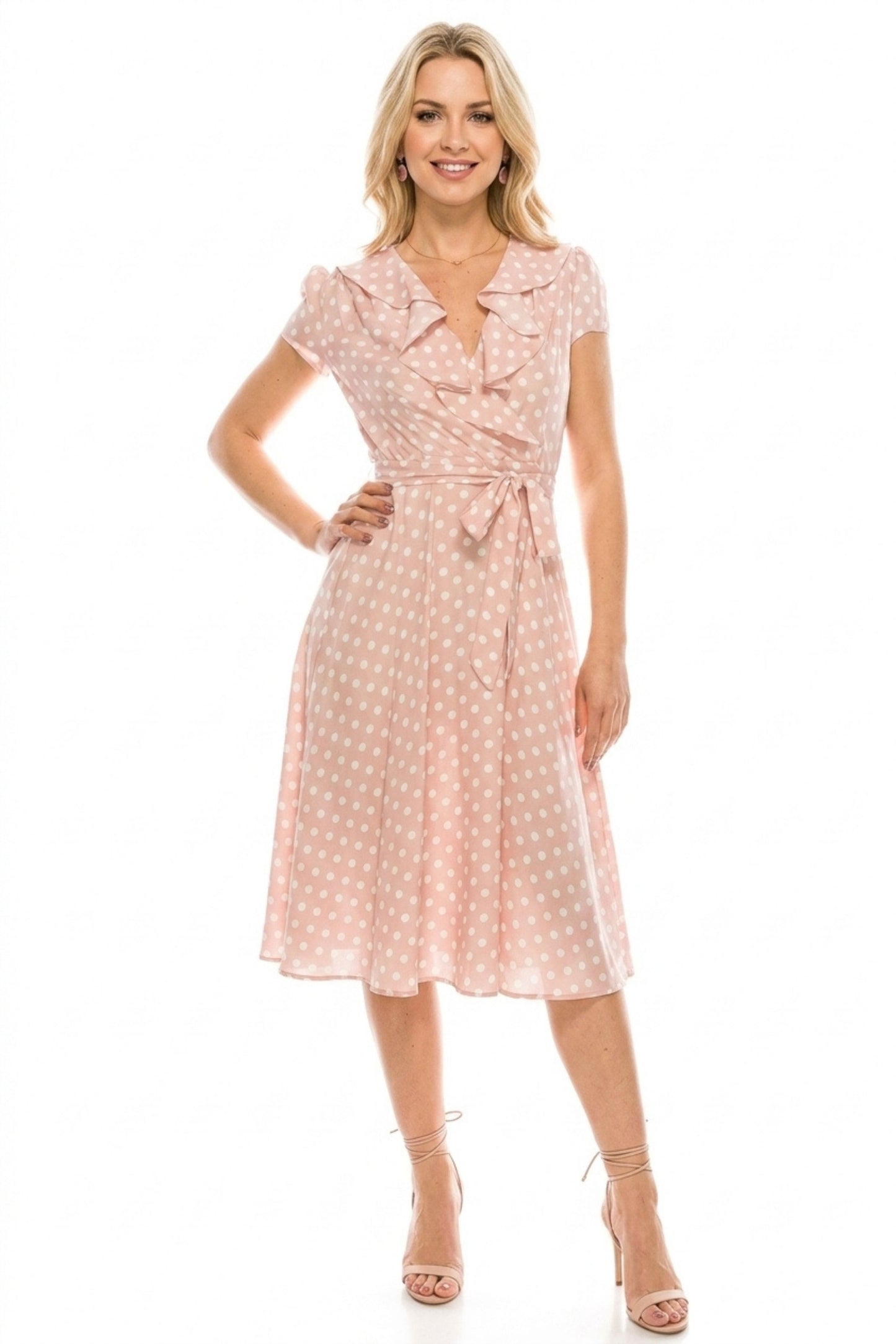 Gabby Skye Polka Dot Ruffle Wrap Party Dress