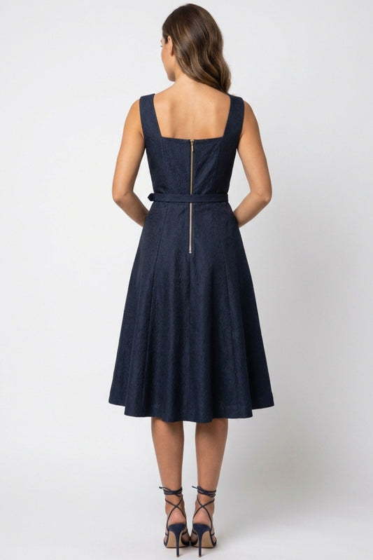 Gabby Skye Square-Neck Belted A-Line Party Dress