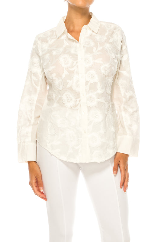 Hester & Orchard Embroidered Button Down Top