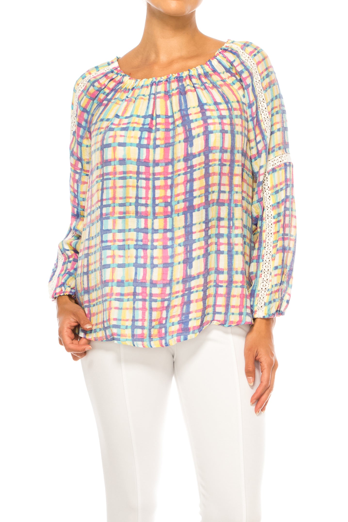 Hope & Harlow 3/4 Sleeve Plaid Top