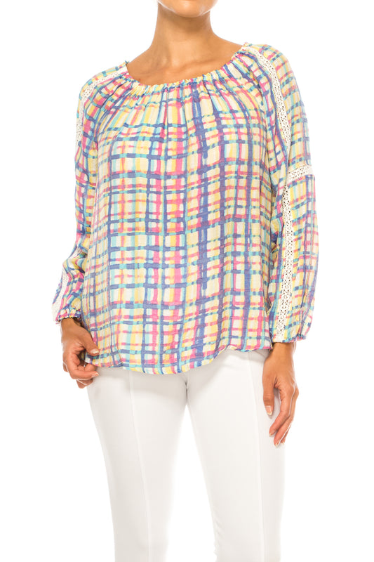 Hope & Harlow 3/4 Sleeve Plaid Top