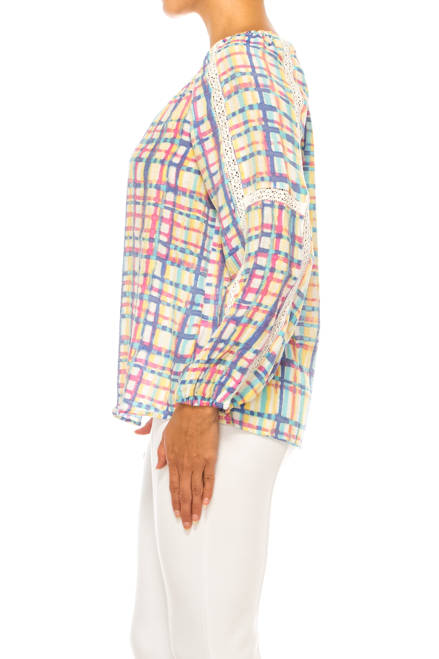 Hope & Harlow 3/4 Sleeve Plaid Top