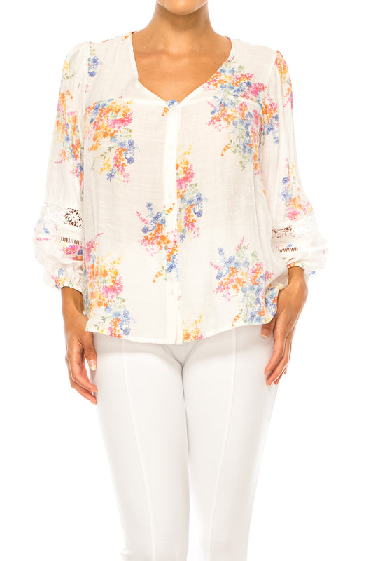 Hope & Harlow Printed Long Sleeve Peasant Top