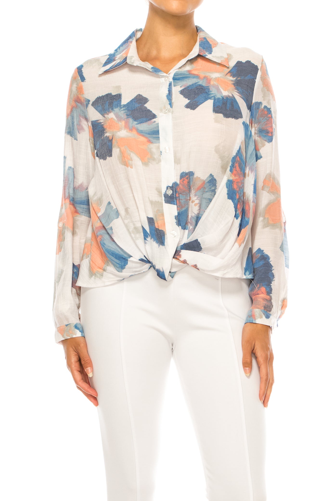 Hope & Harlow Button Down Front Twist Top