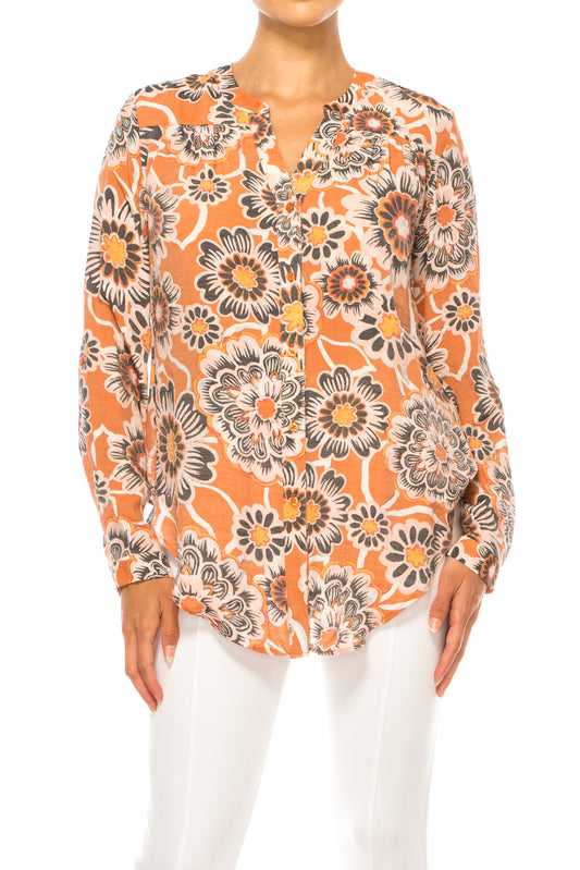 Hope & Harlow Printed Button Down Top