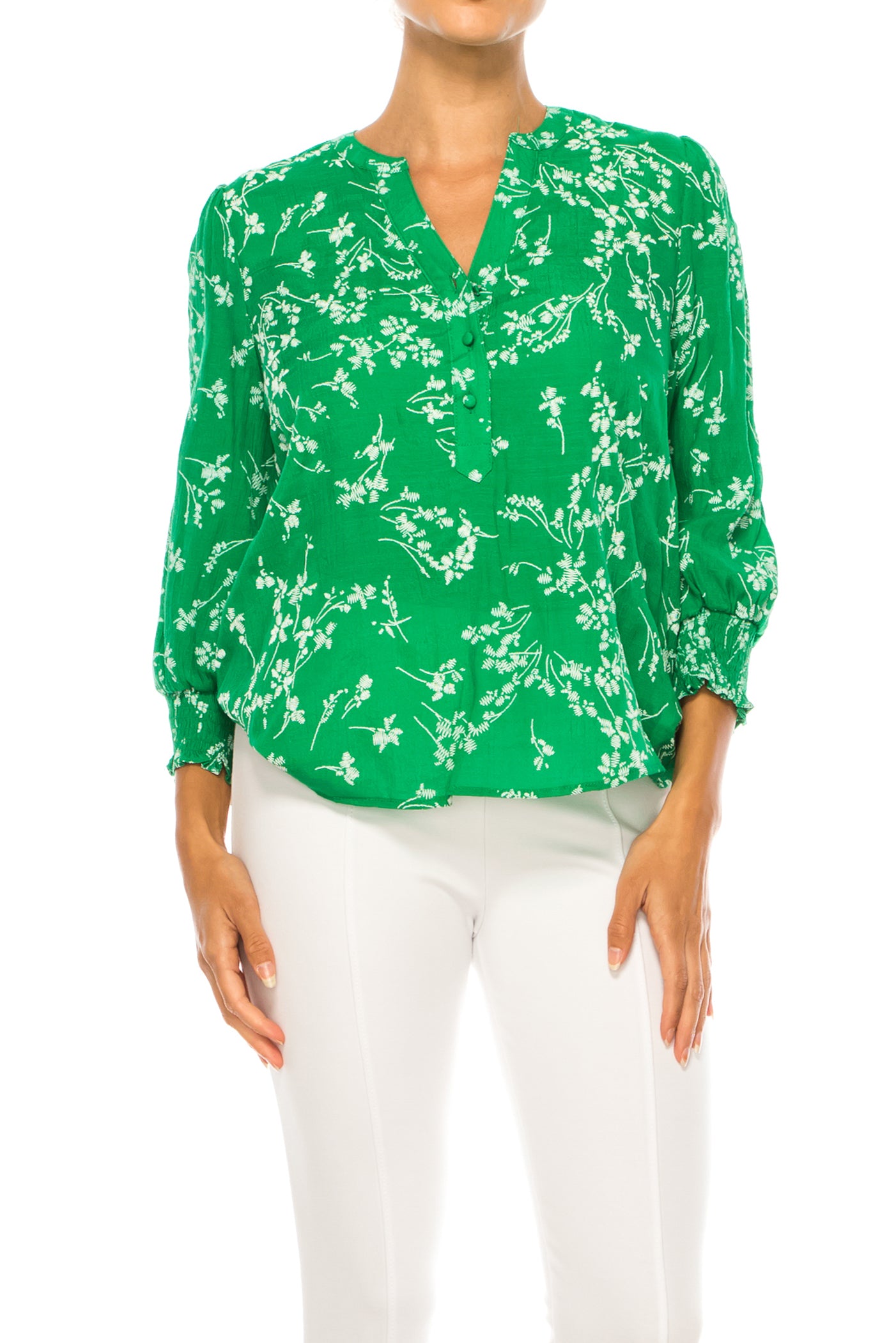 Hope & Harlow Flower Print 3/4 Sleeve Top