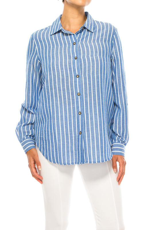 Hope & Harlow Stripe Collared Button Down Top