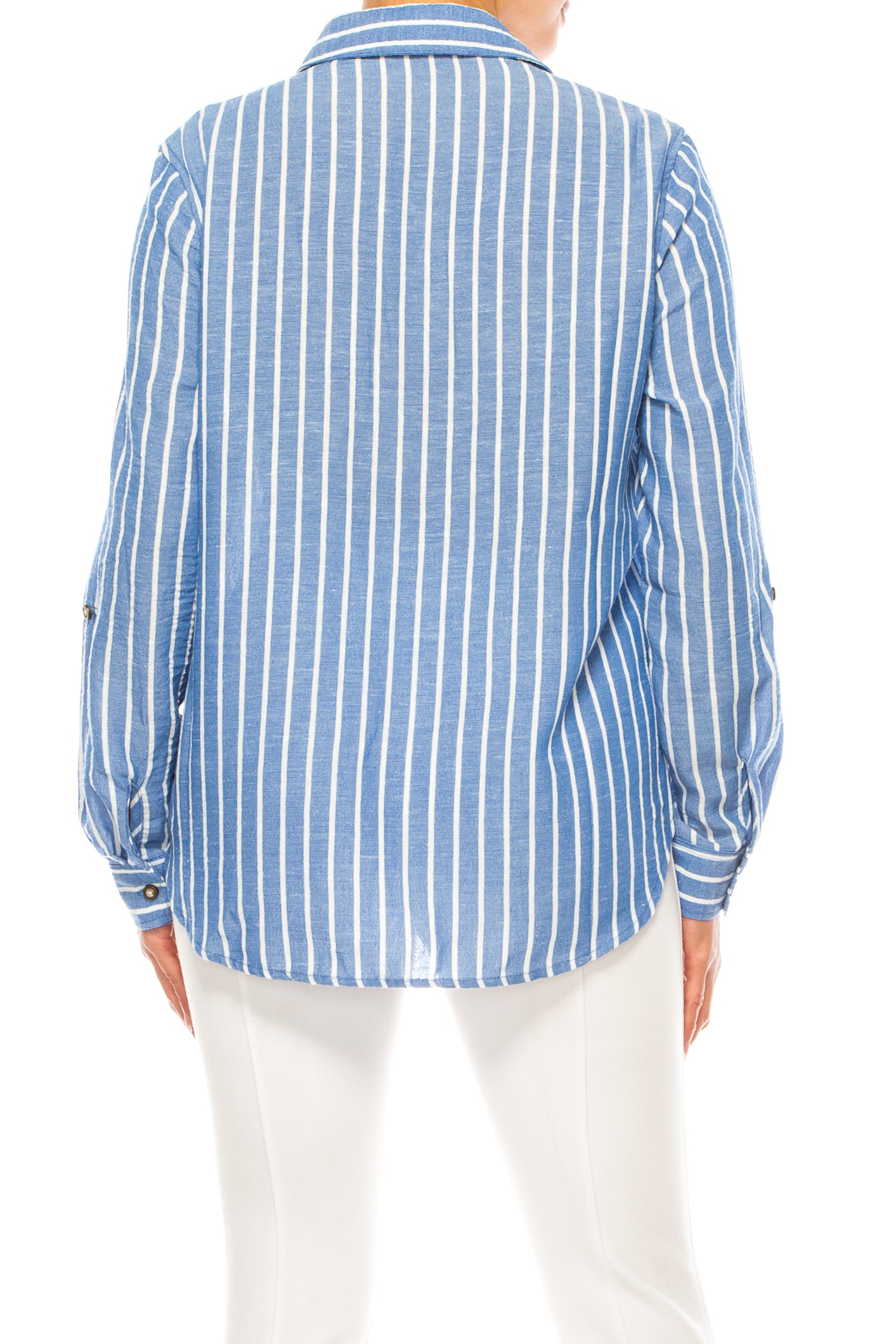 Hope & Harlow Stripe Collared Button Down Top