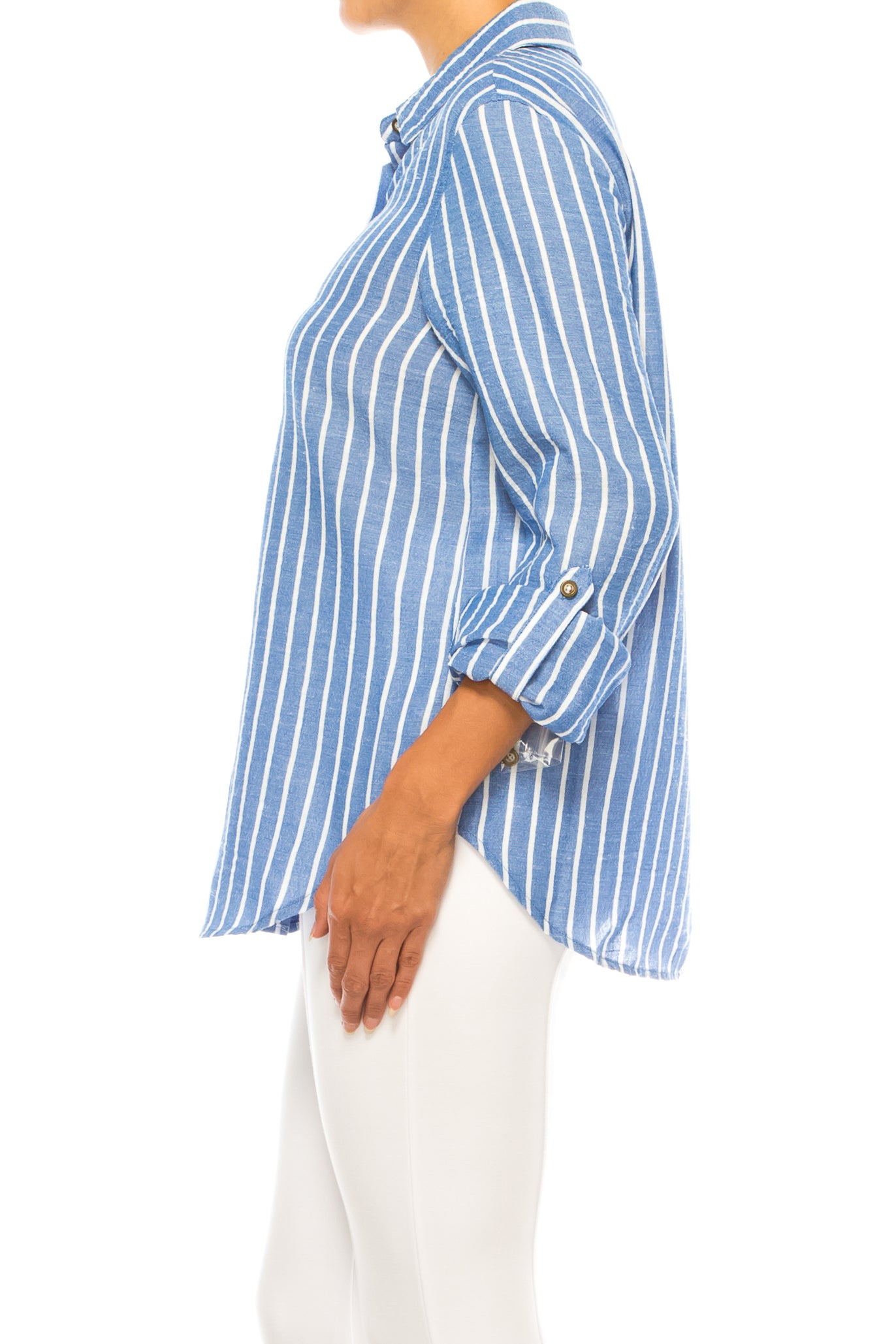 Hope & Harlow Stripe Collared Button Down Top