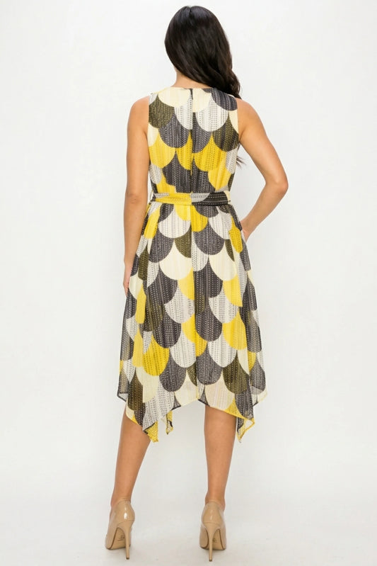 ILE Clothing Sleeveless Belted Print Dress