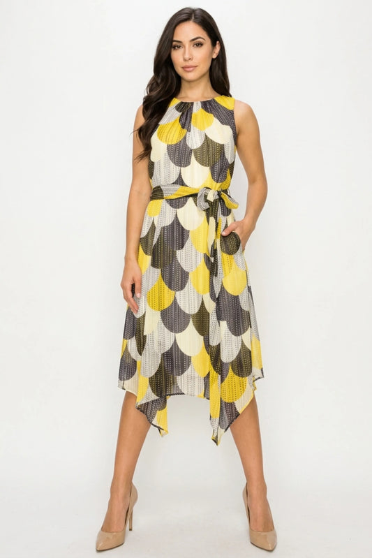 ILE Clothing Sleeveless Belted Print Dress