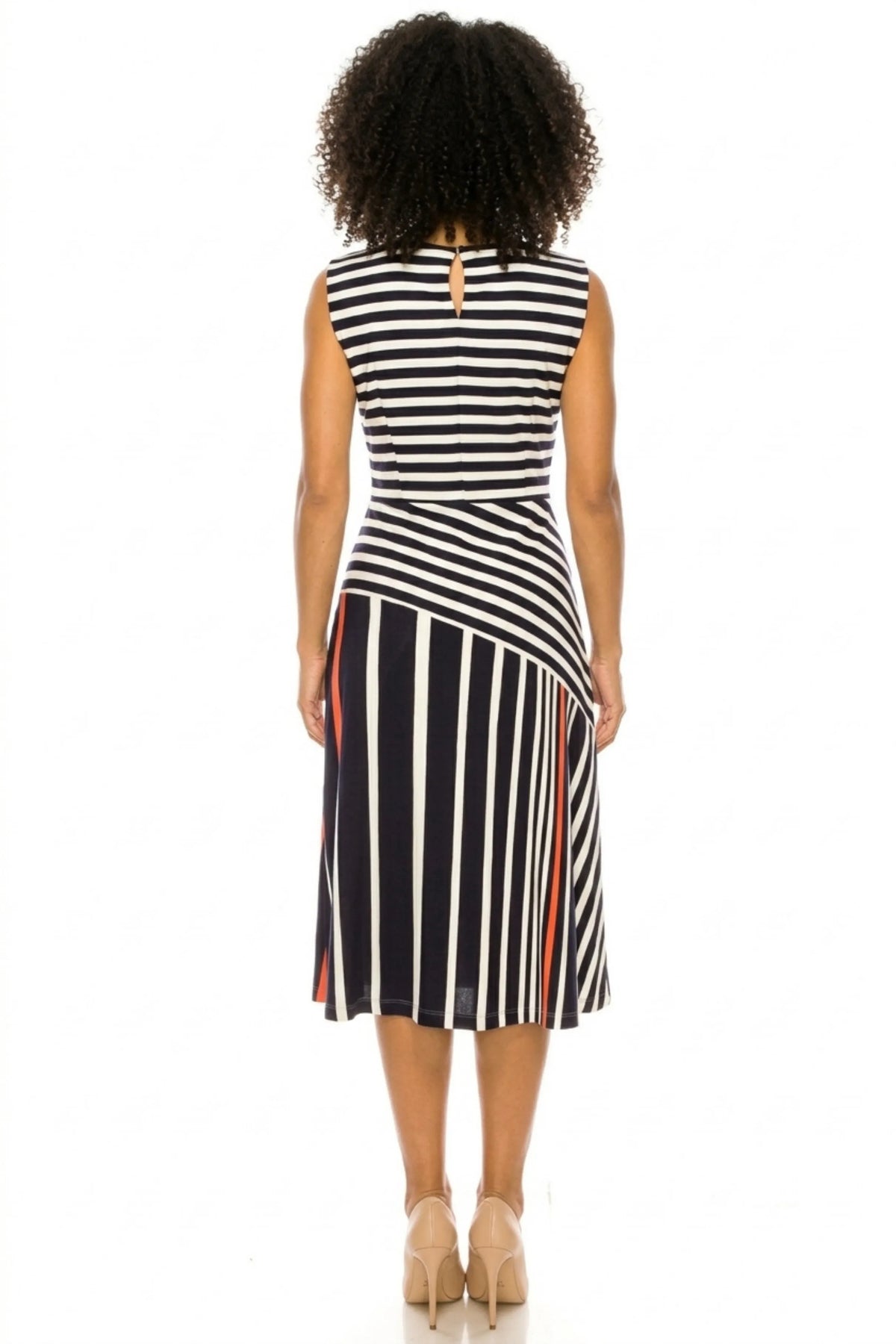 ILE Clothing Sleeveless Striped A-Line Dress