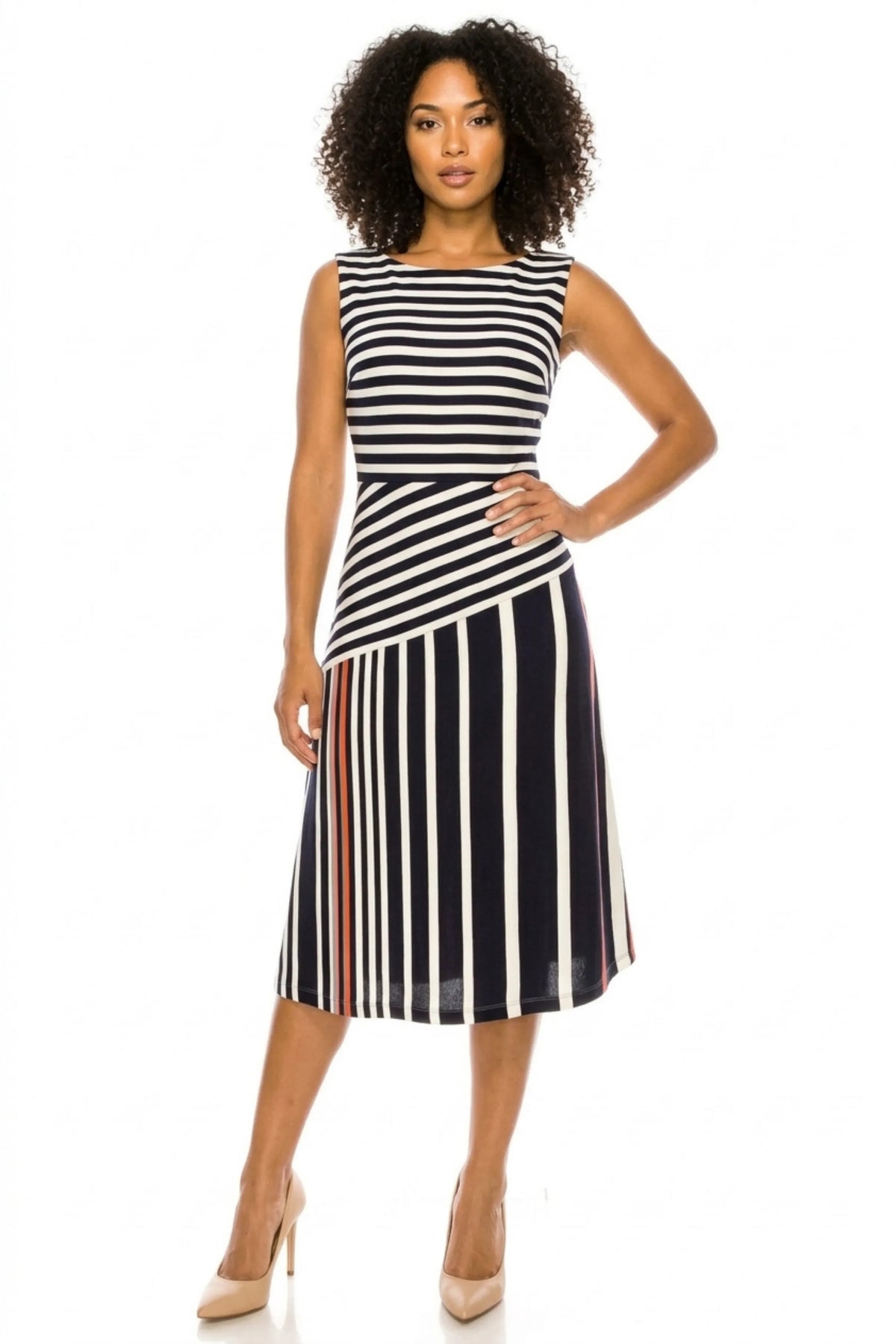 ILE Clothing Sleeveless Striped A-Line Dress