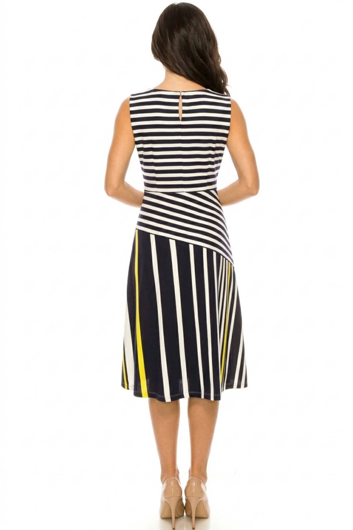 ILE Clothing Sleeveless Striped A-Line Dress