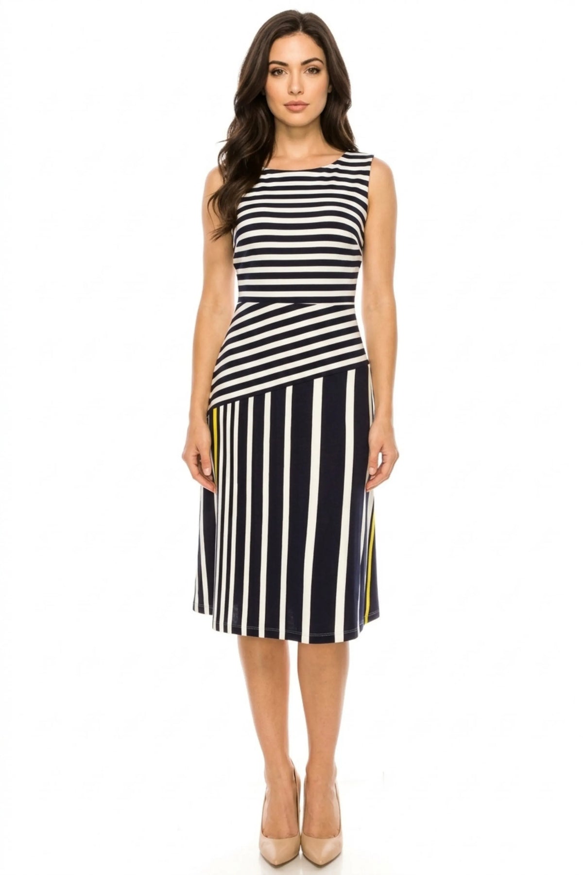 ILE Clothing Sleeveless Striped A-Line Dress