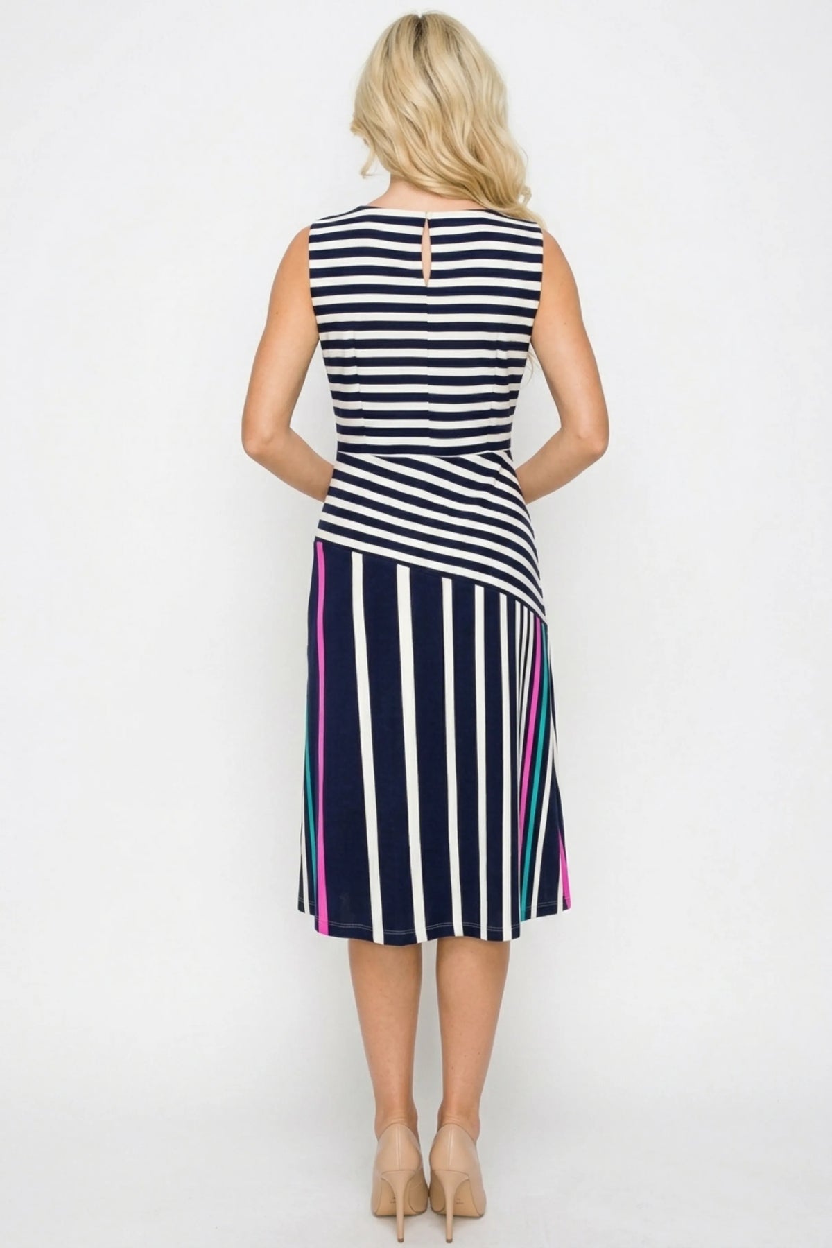 ILE Clothing Sleeveless Striped A-Line Dress