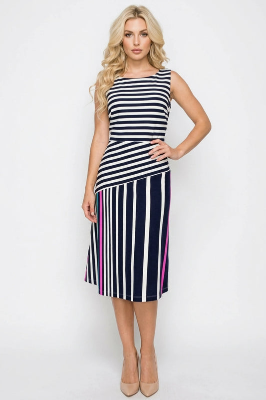 ILE Clothing Sleeveless Striped A-Line Dress