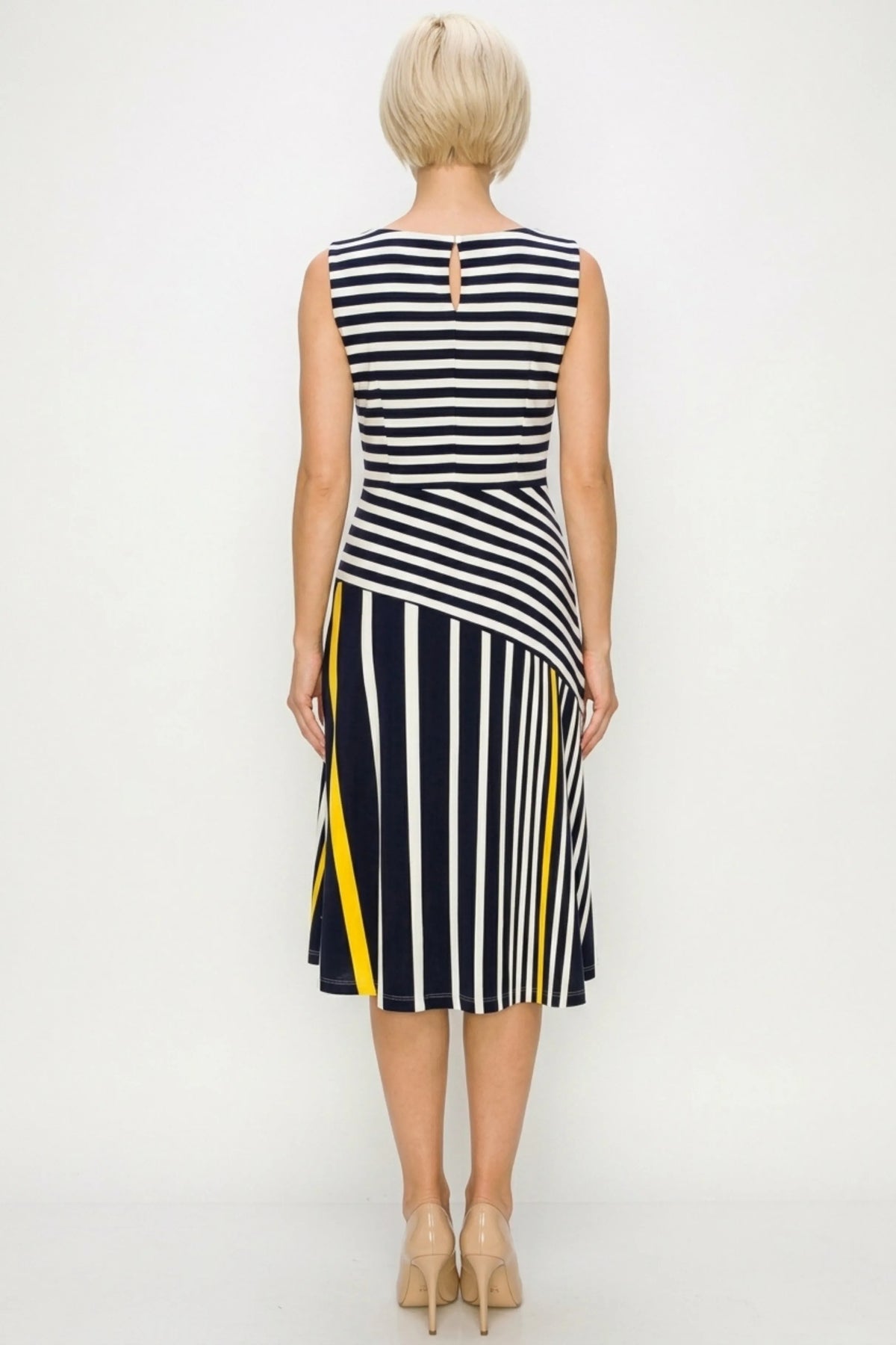ILE Clothing Sleeveless Striped A-Line Dress