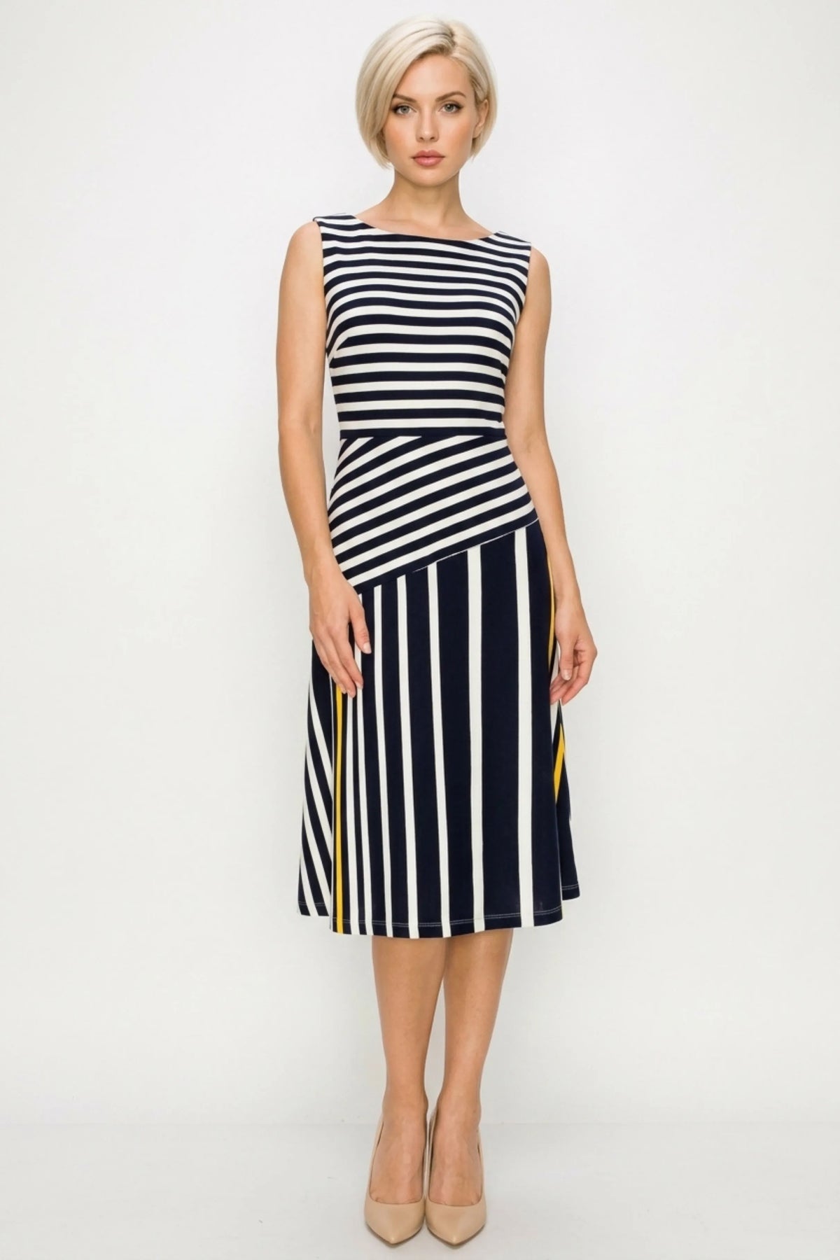ILE Clothing Sleeveless Striped A-Line Dress