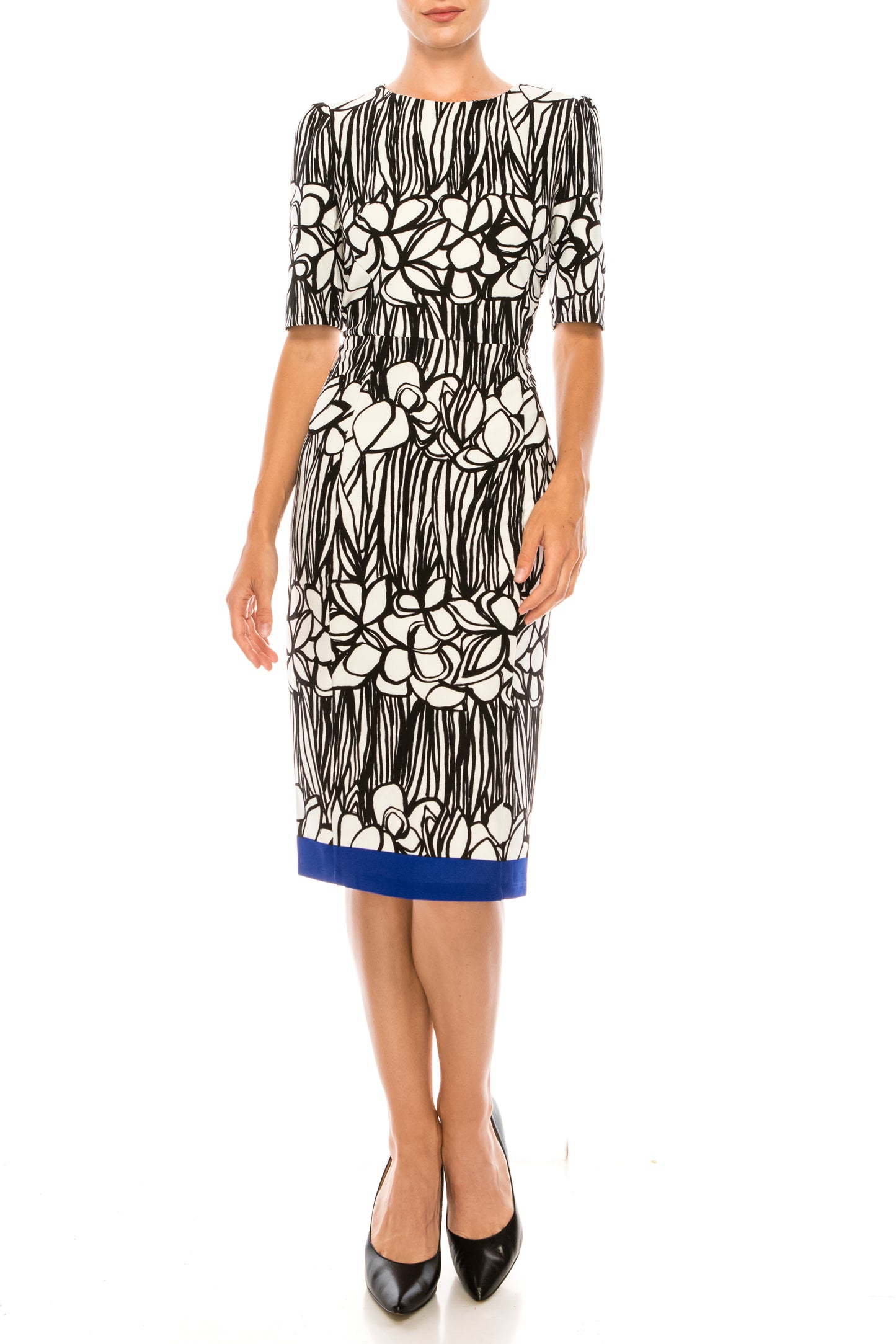 ILE Clothing Multi Print Short Sleeve Sheath Dress